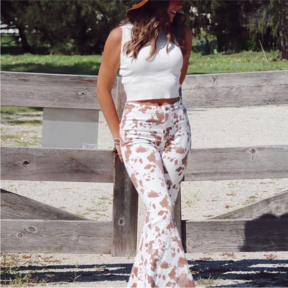 Altar’d State Stretch Jeans High Waist Flare bottom Size XS Cow Print Western - Picture 15 of 15